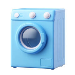 A blue 3D illustration of a washing machine icon, designed with a modern, minimalistic style. Perfect for use in apps, websites, and graphic designs. Isolated on transparent background, png