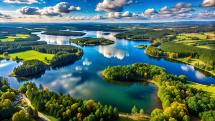 Beautiful landscape in a picturesque place with a lake and lush green forest