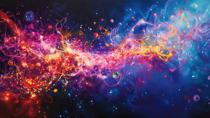 A vibrant cosmic scene featuring swirling colors and light, evoking the beauty of the universe and the mysteries of space.
