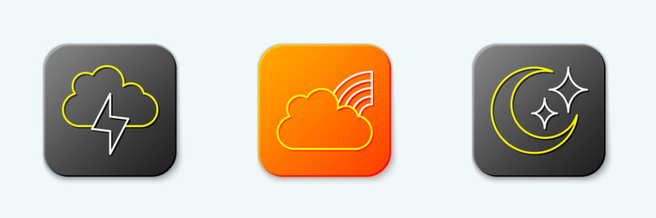 Set line Storm, Rainbow with clouds and Moon and stars icon. Vector
