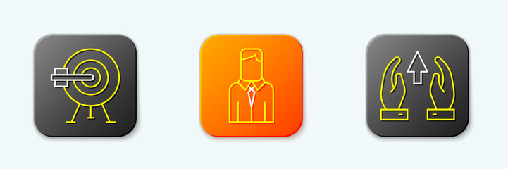 Set line Target with arrow, Worker and Growth chart and progress icon. Vector