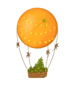 Isolated illustration of mandarin ballloon with Christmas tree