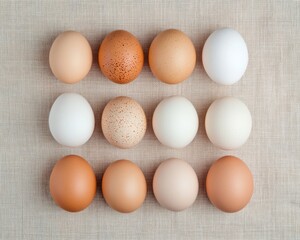 Warm and Softly Lit Neatly Arranged Eggs on Linen Cloth Showcasing Natural Texture