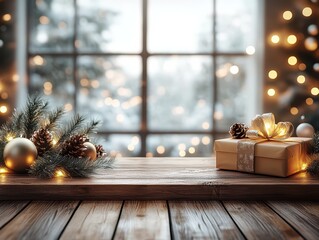 Christmas cozy environment,  white and gold, softly glowing string lights.