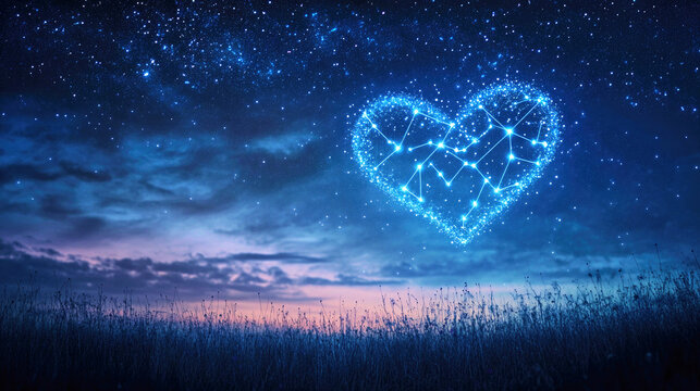 Celestial hearts connect constellations in a night sky of fate and destiny for relationships
