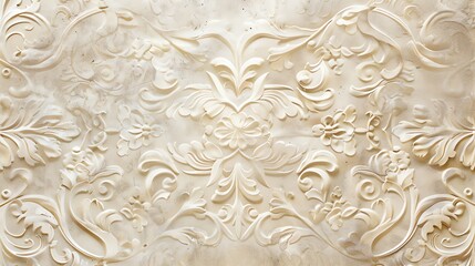 A white ornate design carved into a cream-colored surface.