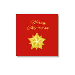 Bright Christmas card on a red background with a gold star and the inscription 