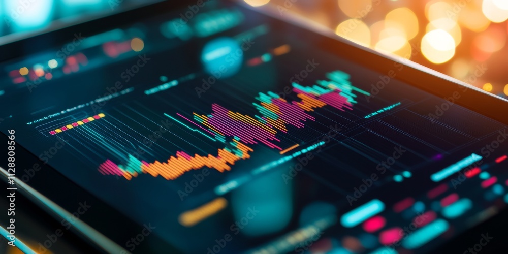 Fototapete high-tech blockchain ledger and real-time cryptocurrency transactions on tablet screen