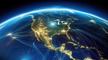 Digital globe with connected trade routes, global network, world trade