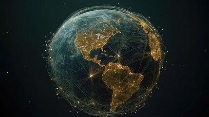 Naklejka premium Digital globe with connected trade routes, global network, world trade