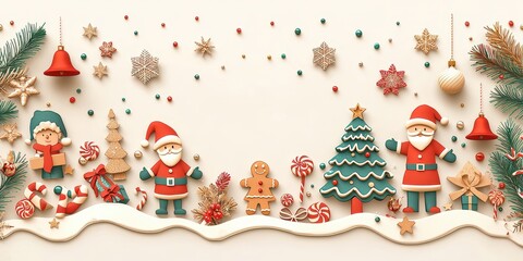 Fototapeta premium Santa Clauses, Illustrated Characters, Snowflake Platform, Christmas Elements, Christmas banner