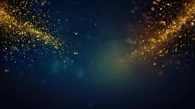 Abstract dark blue and gold particle background with Christmas golden light bokeh, shining particles on navy blue, gold foil texture, festive holiday concept, 4k Wallpaper Background Animation Video