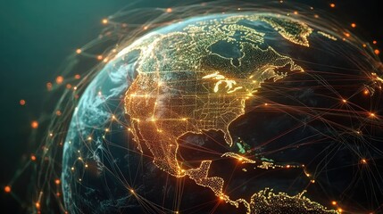 Digital globe with connected trade routes, global network, world trade