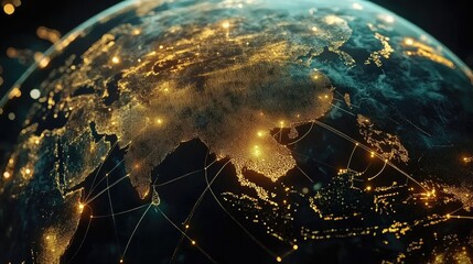 Digital globe with connected trade routes, global network, world trade