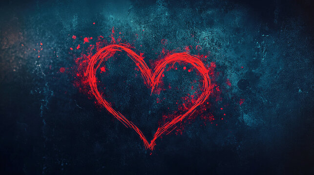 Naklejki Elegant red neon heart silhouette on dark background conveys romantic love and passion