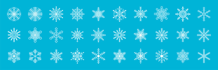 Snowflakes icons set. White Snowflake. Snowflakes template. Snow winter. Christmas design elements. Vector illustration