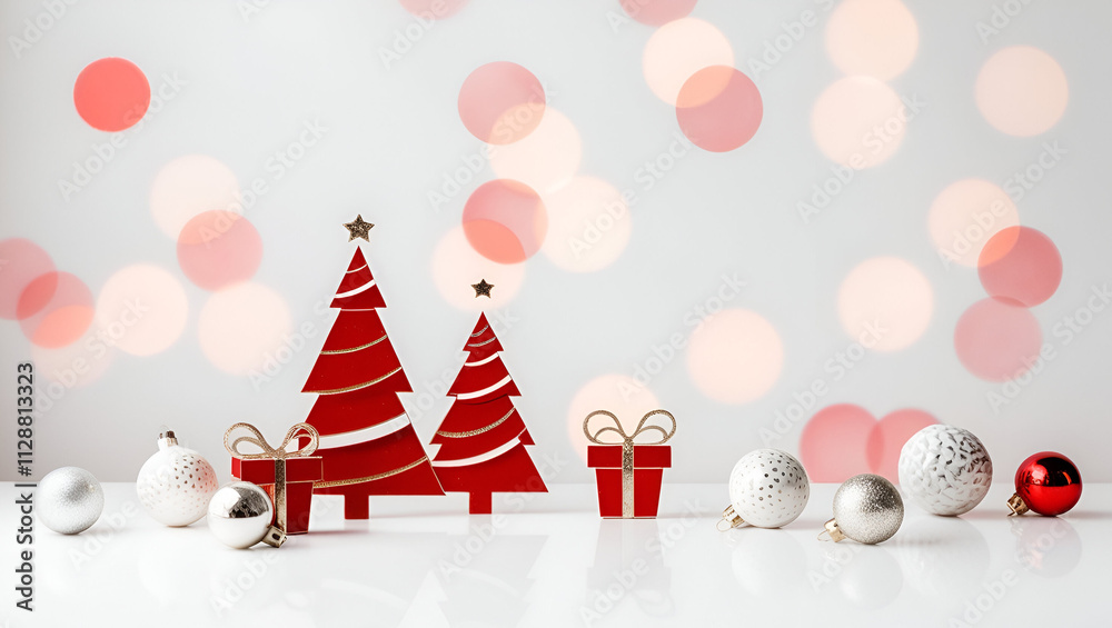 Fototapete Christmas and Happy New Year Background with Snowflakes on red background generative AI tools