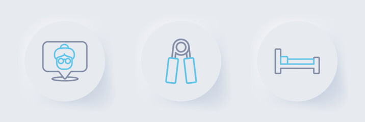Set line Bed, Sport expander and Nursing home icon. Vector