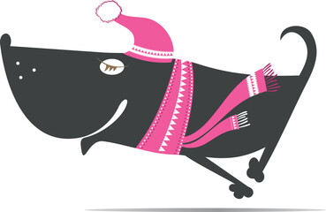 Cartoon running dog in the warm cloth.
Cold weather. Happy running dog in the warm cloth. Isolated on white background
