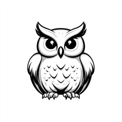 Fototapeta premium Cute cartoon owl illustration, black and white design.