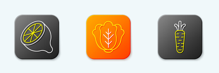Set line Lemon, Cabbage and Carrot icon. Vector