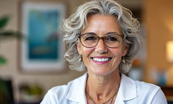 Senior woman, face and happy with dental care for health, new veneers and confident in dentist office. Elderly person, smile and denture teeth in practice for oral hygiene, pride or zoom for portrait