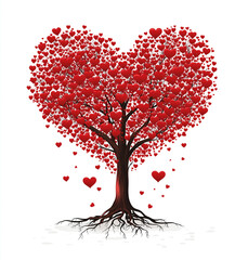Obraz premium tree with red hearts on white