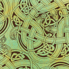 Celtic Pattern. Square decorative background with a raised textile texture showcasing intricate Celtic knots and motifs. Ideal for heritage-inspired graphic designs.