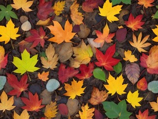 Fototapeta premium colorful autumm leaves scattered on a forest floor