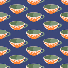 Teacups seamless repeat pattern in flat style. Perfect for fabric, gift wrap, wallpaper or project with a fun and vibrant theme.
