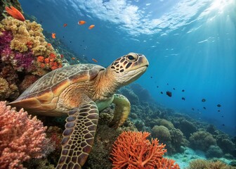 Obraz premium Charming Turtle Illustration for Eco-Friendly Products and Nature Conservation Themes, Perfect for Marketing, Educational Materials, and Environmental Awareness Campaigns