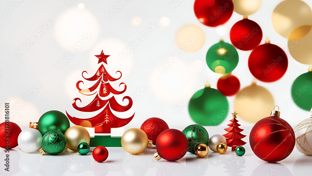 Fototapete Christmas and Happy New Year Background with Snowflakes on red background generative AI tools