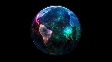 Holographic globe with network nodes, world connection, international business 