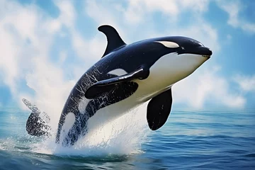 Jumping killer whale in ocean waves