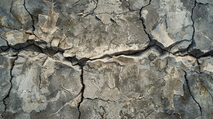 Fototapeta premium A close up of cracked, dry, gray mud.