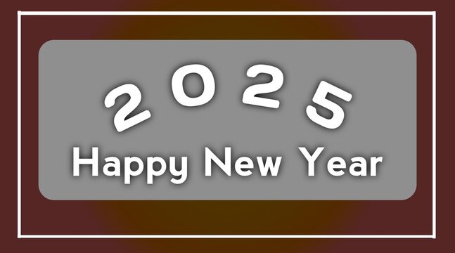 2025 Happy new year greeting card with silver and chocolate color background with white border line