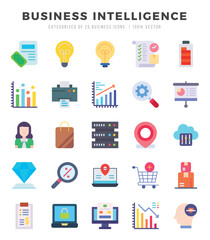 Business Intelligence Flat icons collection. 25 icon set in a Flat design.