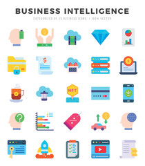 Set of simple Flat Business Intelligence Icons. Flat art icons pack. Vector illustration.