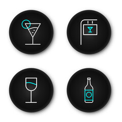 Set line Beer bottle, Wine glass, Street signboard with Bar and Martini icon. Vector