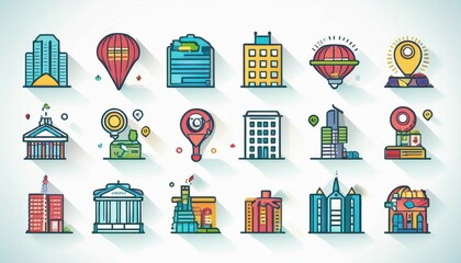 set of icons of the city