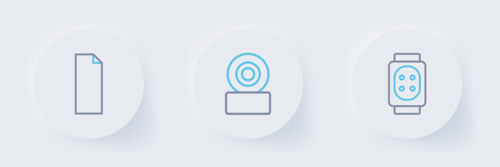 Set line Knee pads, Skateboard wheel and Grip tape on skateboard icon. Vector