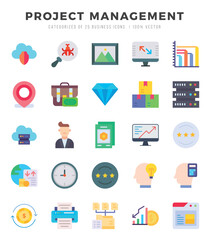 Project Management Flat icons collection. 25 icon set in a Flat design.