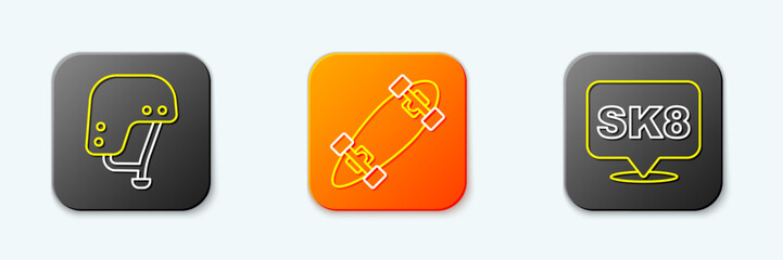 Set line Skateboard helmet, Longboard or skateboard and icon. Vector