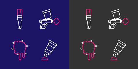 Set line Tube with paint palette, Paint spray, gun and brush icon. Vector