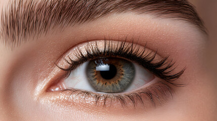 Obraz premium A sharp image of an almond-shaped eye with thick eyelashes.