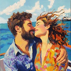 Couple on a boat with wind in their hair