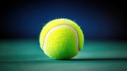 Tennis Ball on Green Court with Blue Background