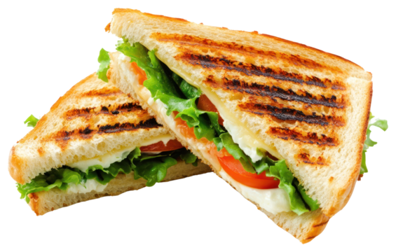 A realistic photographic style of a triangle grilled sandwich bread lunch food.