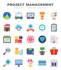 Project Management Flat icons collection. 25 icon set. Vector illustration.