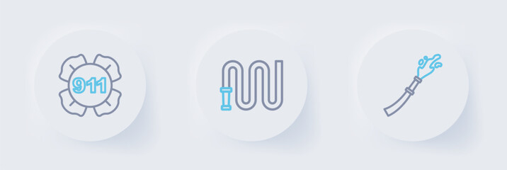 Set line Fire hose reel, and Emergency call 911 icon. Vector